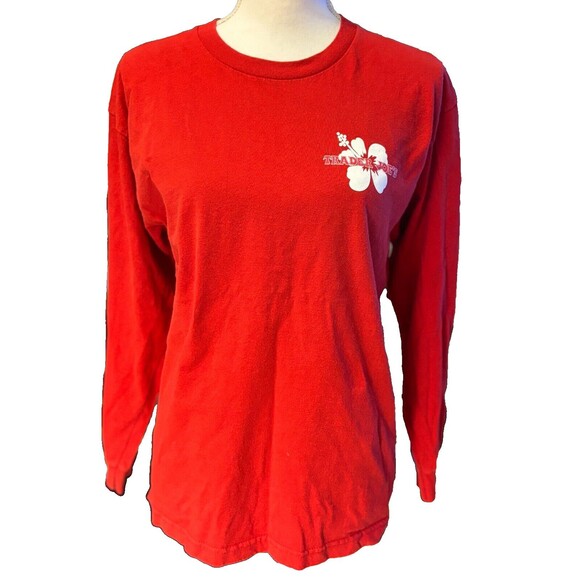 Trader Joe's Long Sleeve T Shirt Red Hibiscus Logo Employee Size Medium/Unisex - Picture 1 of 8